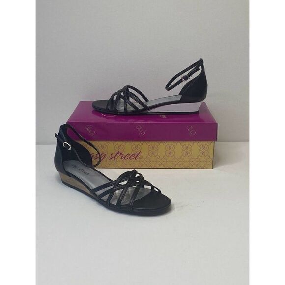 Easy Street Evening Dress Sandals Women's 8 Black Dance Flex Adjustable Strap - Picture 2 of 8